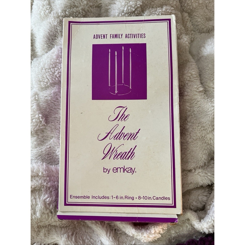 Vintage The Advent Wreath Emkay 6" Goldtone Ring & 10" Pink & Purple Candles